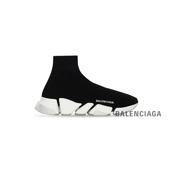 kopi Gratis fragt Balenciaga Kvinder Speed 2.0 Genbrugsstrikket sneaker med gennemsigtig sål sort/hvid, billig online Balenciaga sko